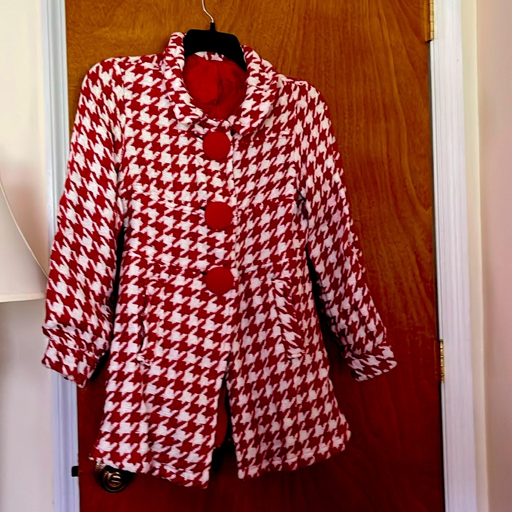 NWT Red houndstooth peacoat
